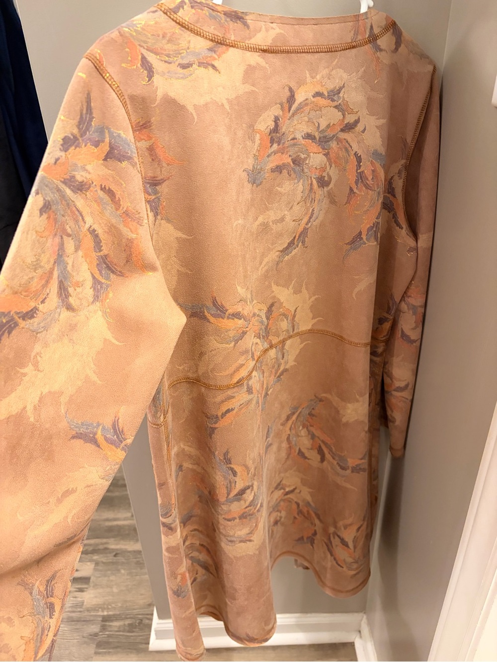 Solitaire Open-Front Cardigan Jacket - Peachy Tan with Muted Blue Accents - Picture 5 of 11